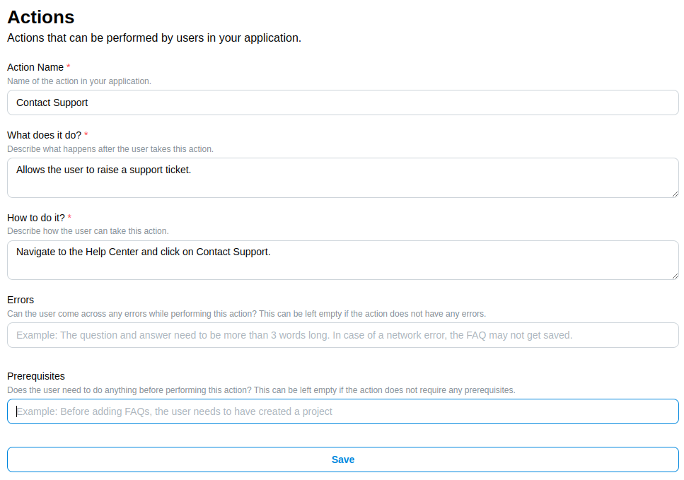 Add Action Form