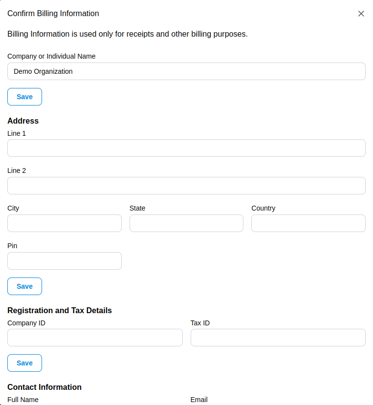 Navigable AI Billing Page Billing Info Form