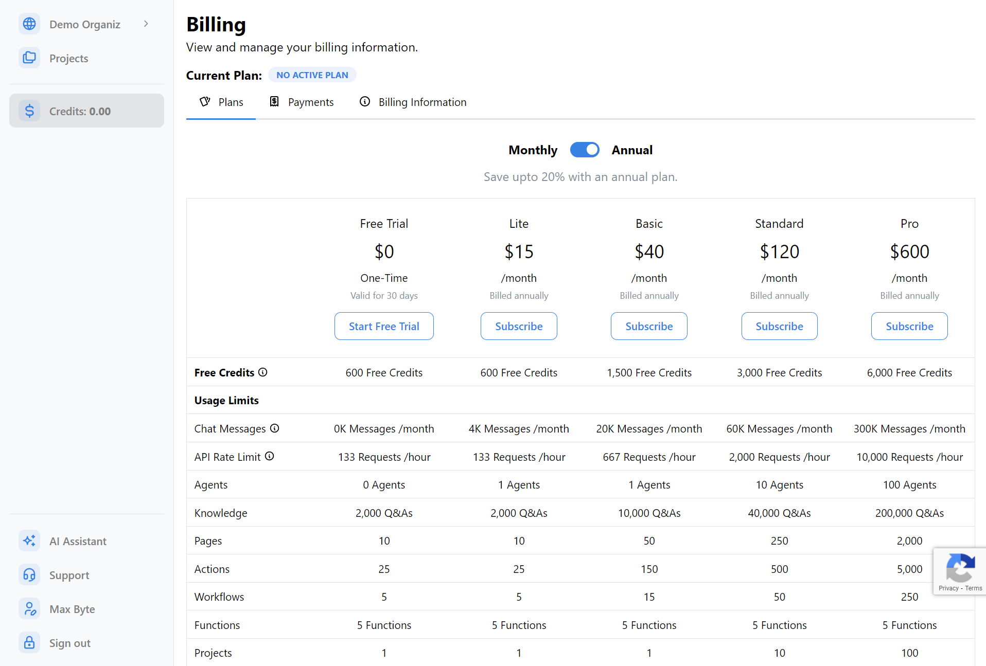 Navigable AI Billing Page