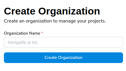 Create Organization Page