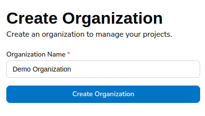 Create Organization Page filled details