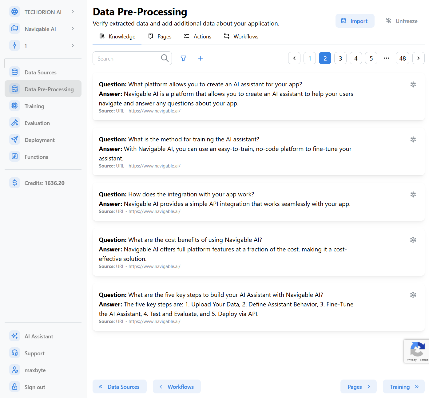 Data Pre-Processing Page Knowledge Tab