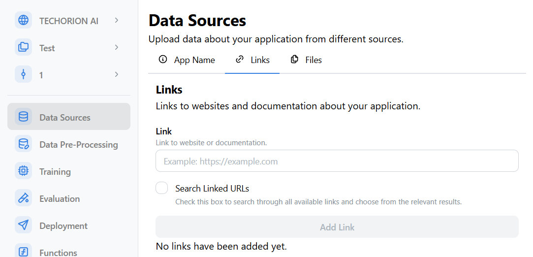 Links Tab Form