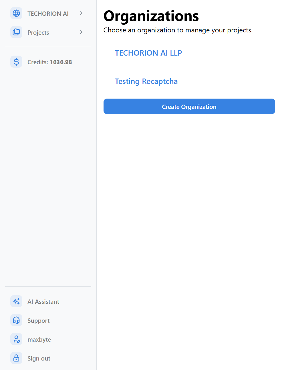 Organization Select Page