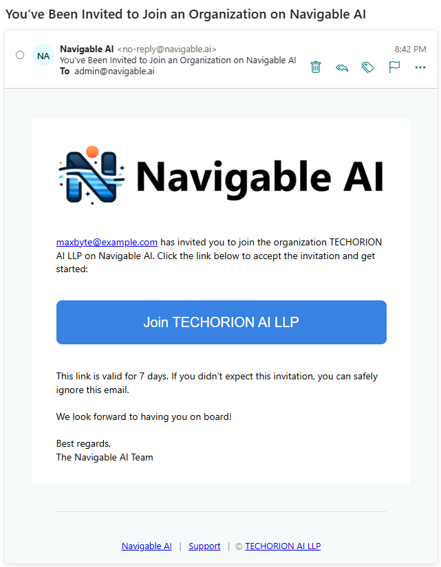 Navigable AI Email Invite