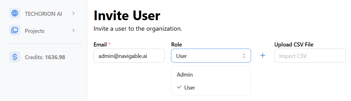 Invite Users Page Role Dropdown