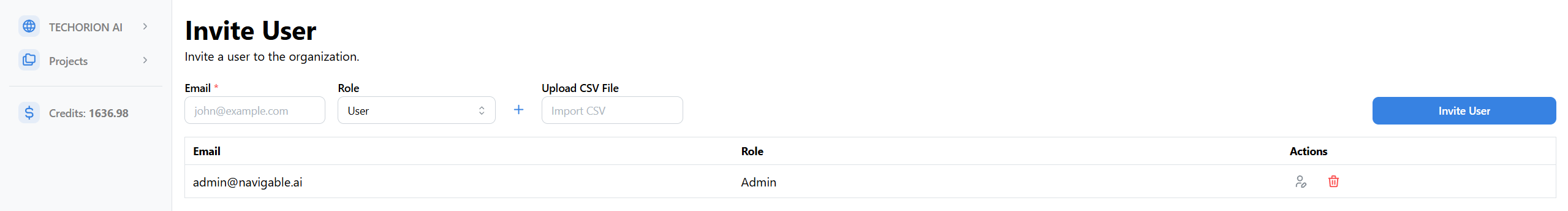 Invite Users Page Invite Button