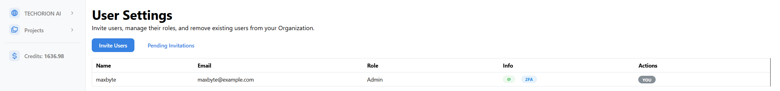 User Settings Page