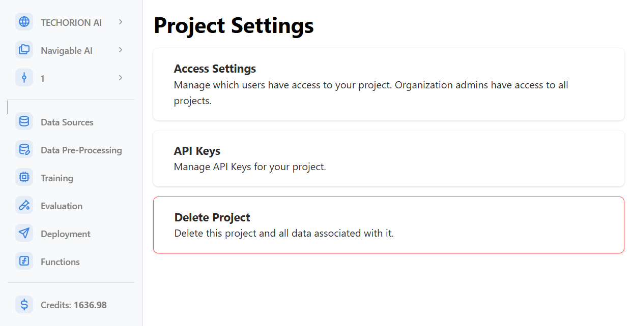 Project Settings Page