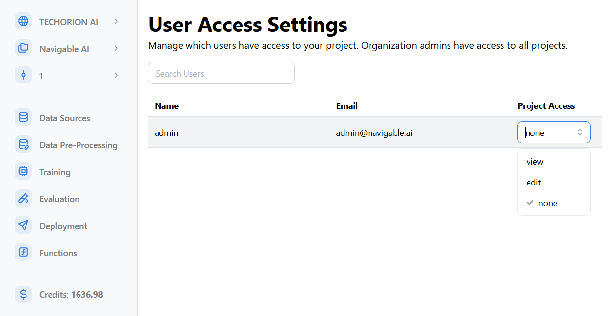 Project User Access Settings