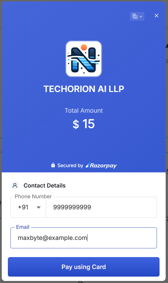 Navigable AI Billing Page Razorpay Payment Form